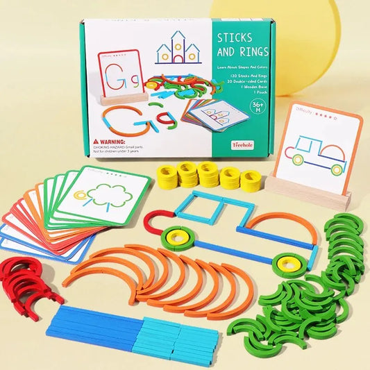 Montessori Educational Toy – Wooden Sticks and Rings Puzzle